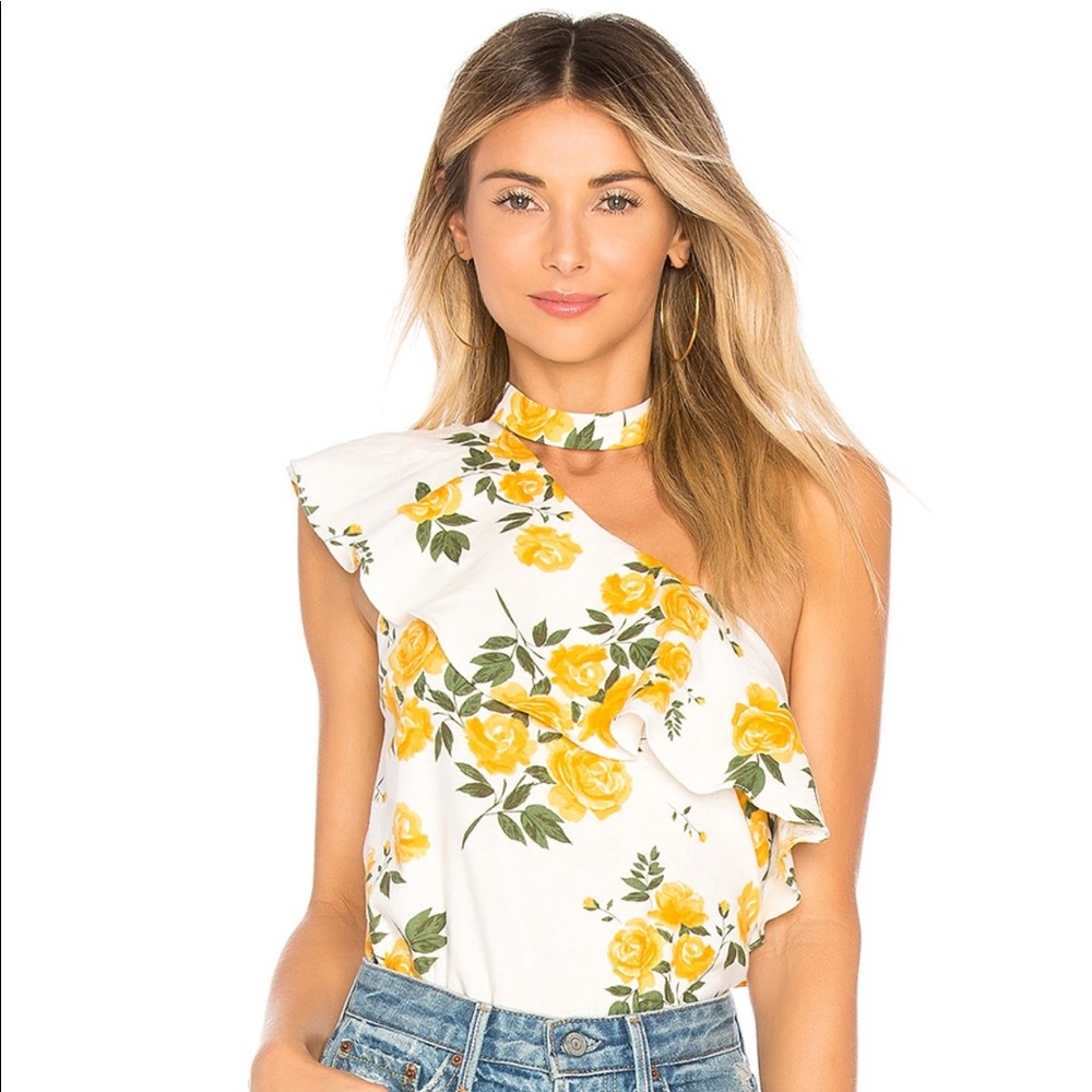 L’Academie X Revolve. Yellow rose one-shoulder top, size xxs. Never worn